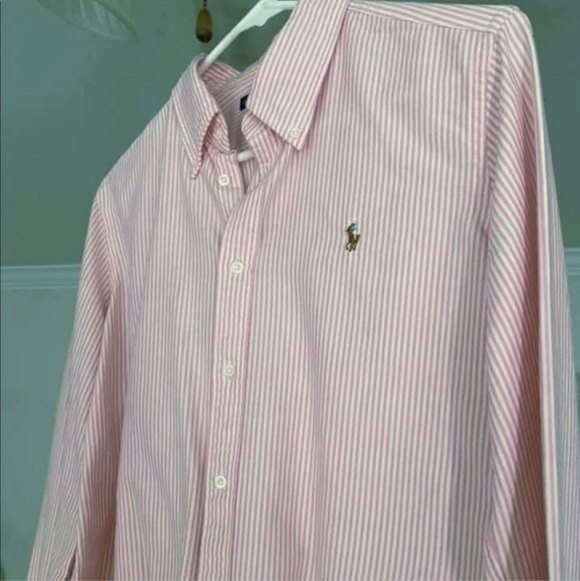 Vintage Ralph Lauren Sport Pink White Stripe Cotton Button Shirt Women's Size 8 - Picture 2 of 6